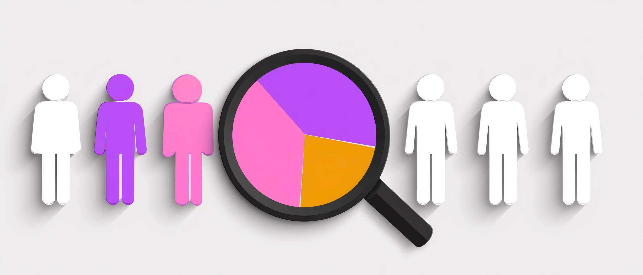 Audience segmentation graphic showing different customer groups under a magnifying glass for small business marketing strategy