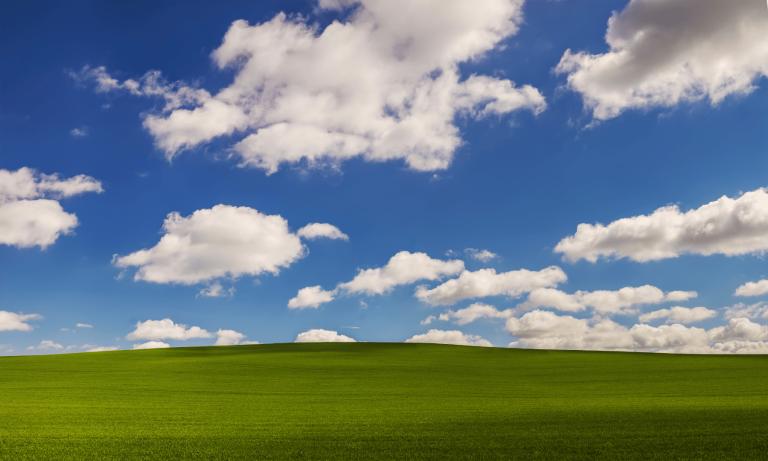 Green field and blue sky resembling a classic Windows XP background, representing end of support lessons for small businesses.