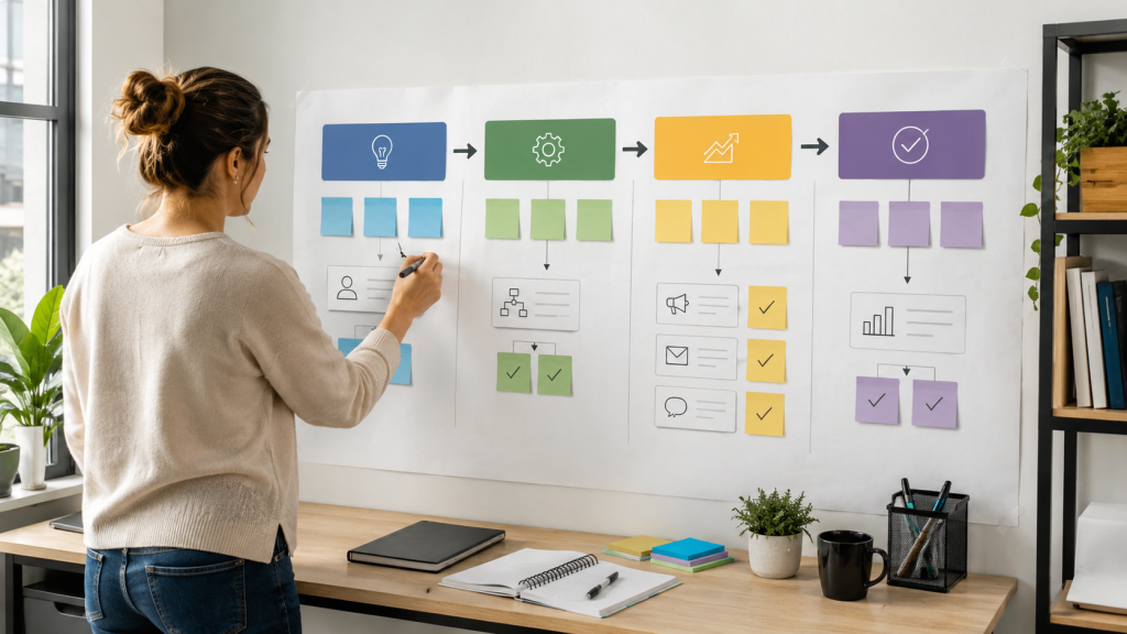 Small business owner planning a 30-day roadmap for AI systems for small business.