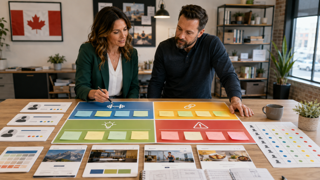 Small business owner reviewing a competitor SWOT analysis to compare market strengths and opportunities.