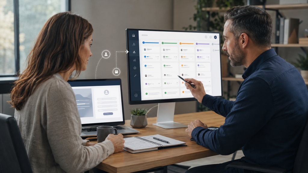 Business owner using a competitor SWOT analysis to improve lead capture, CRM follow up, and sales next steps.