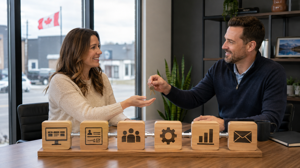 Business owner receiving control of a growth system after avoiding long-term marketing contract red flags.