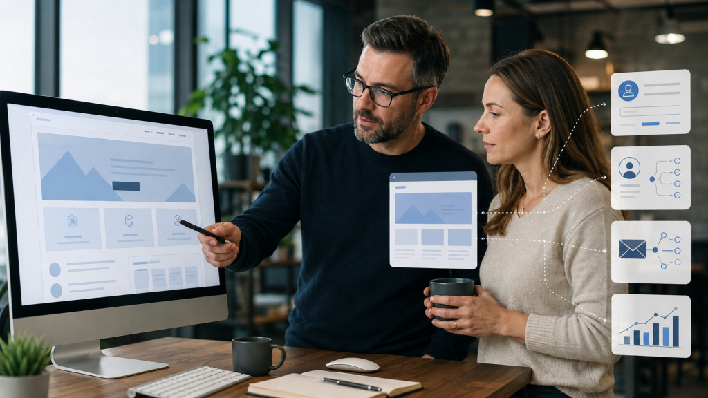 Business owner reviewing what a website redesign strategy can and cannot fix in a small business growth system.