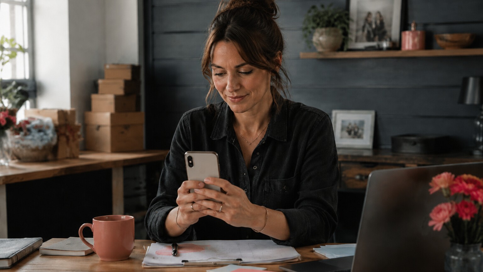 Small business owner using review automation for small business to send a natural customer request.