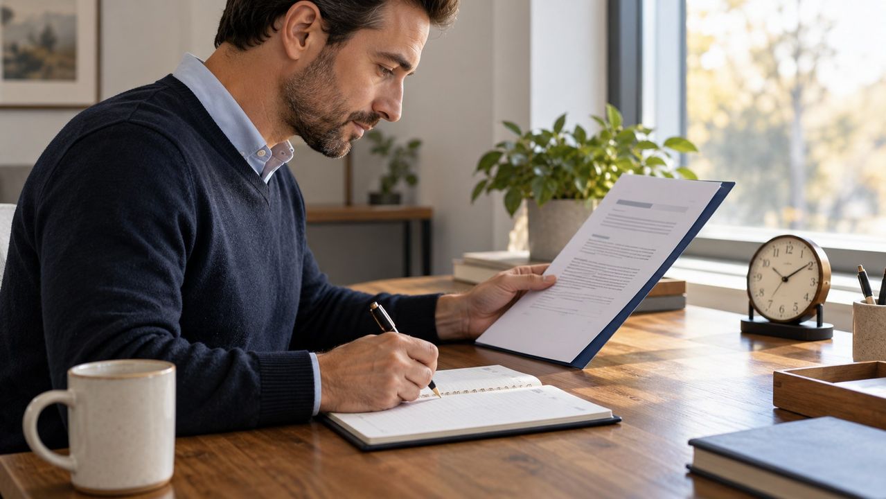 Professional reviewing a proposal and planning the next follow up action