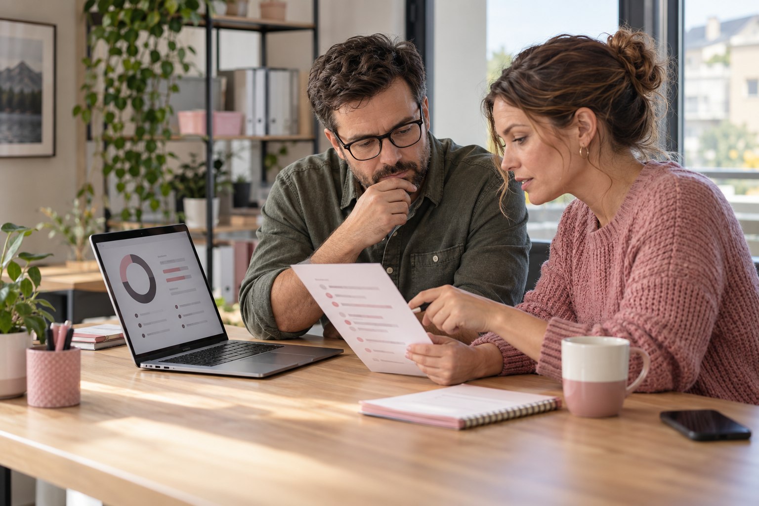 Service business owners reviewing a lead magnet self-assessment result together