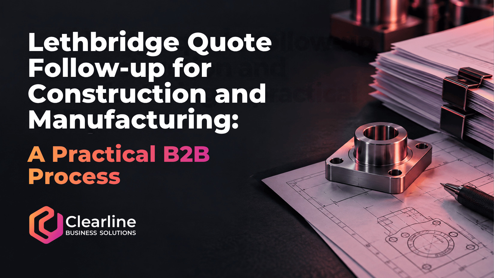 Lethbridge quote follow-up for construction and manufacturing, showing a commercial bid folder, technical drawing and machined component