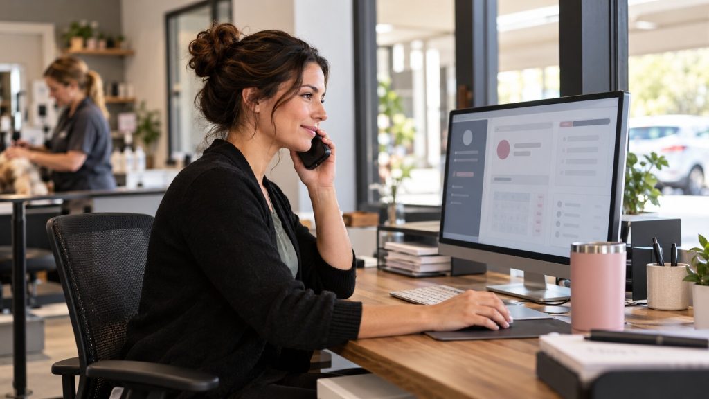 Service business team member making a personal call after automated rebooking reminders did not receive a response.