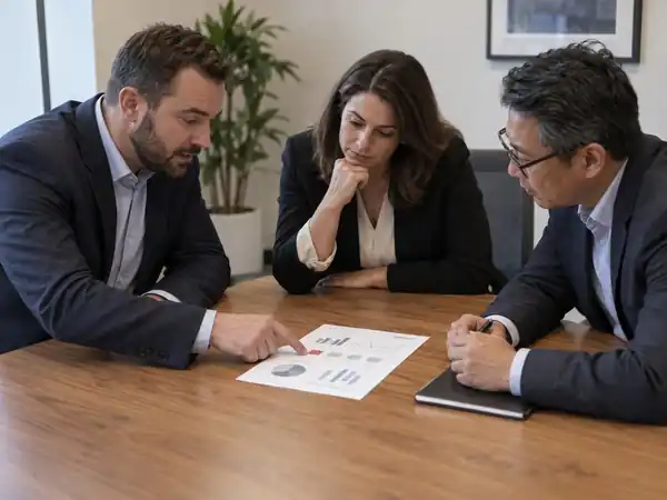 Small business team reviewing a scorecard exception during a weekly business review.