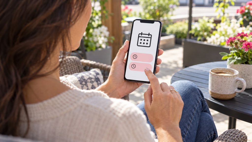 Customer choosing a return appointment on a phone as part of an appointment recall booking invitation.