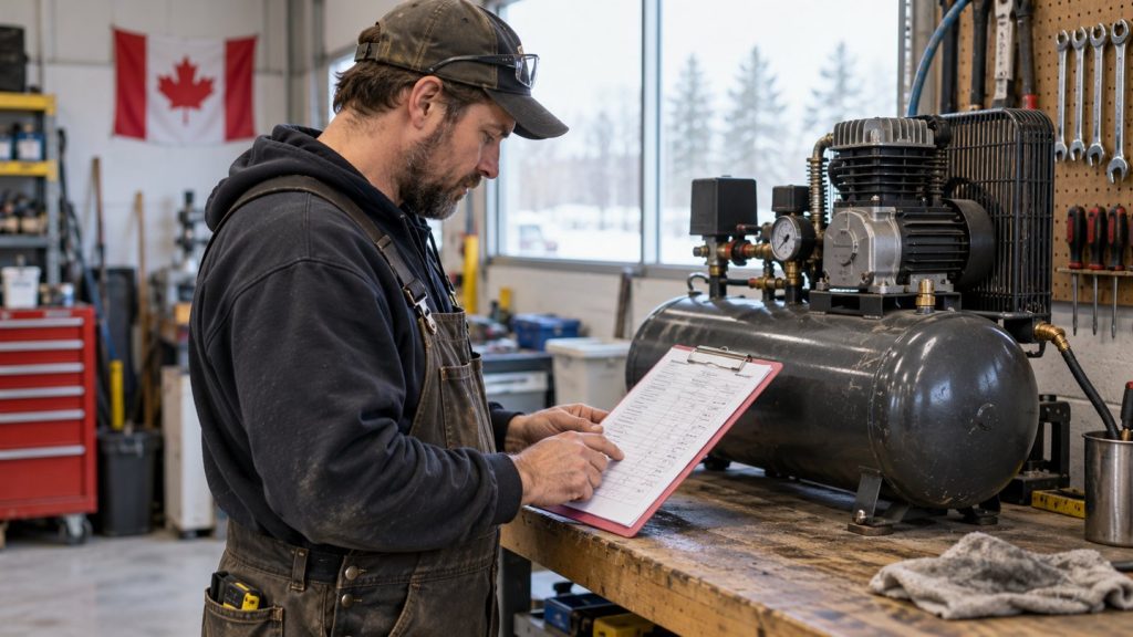 Maintenance manager checking equipment service records before setting an appointment recall due date.