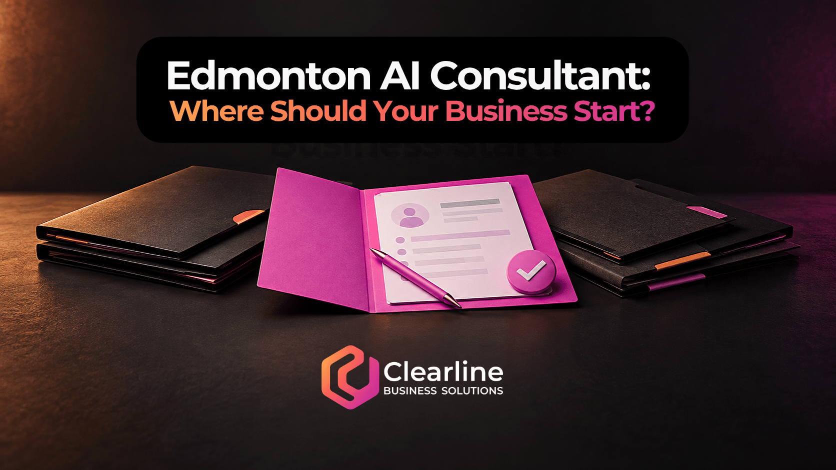 Edmonton AI consultant guide to choosing a first business AI project, illustrated by a selected folder and approval check