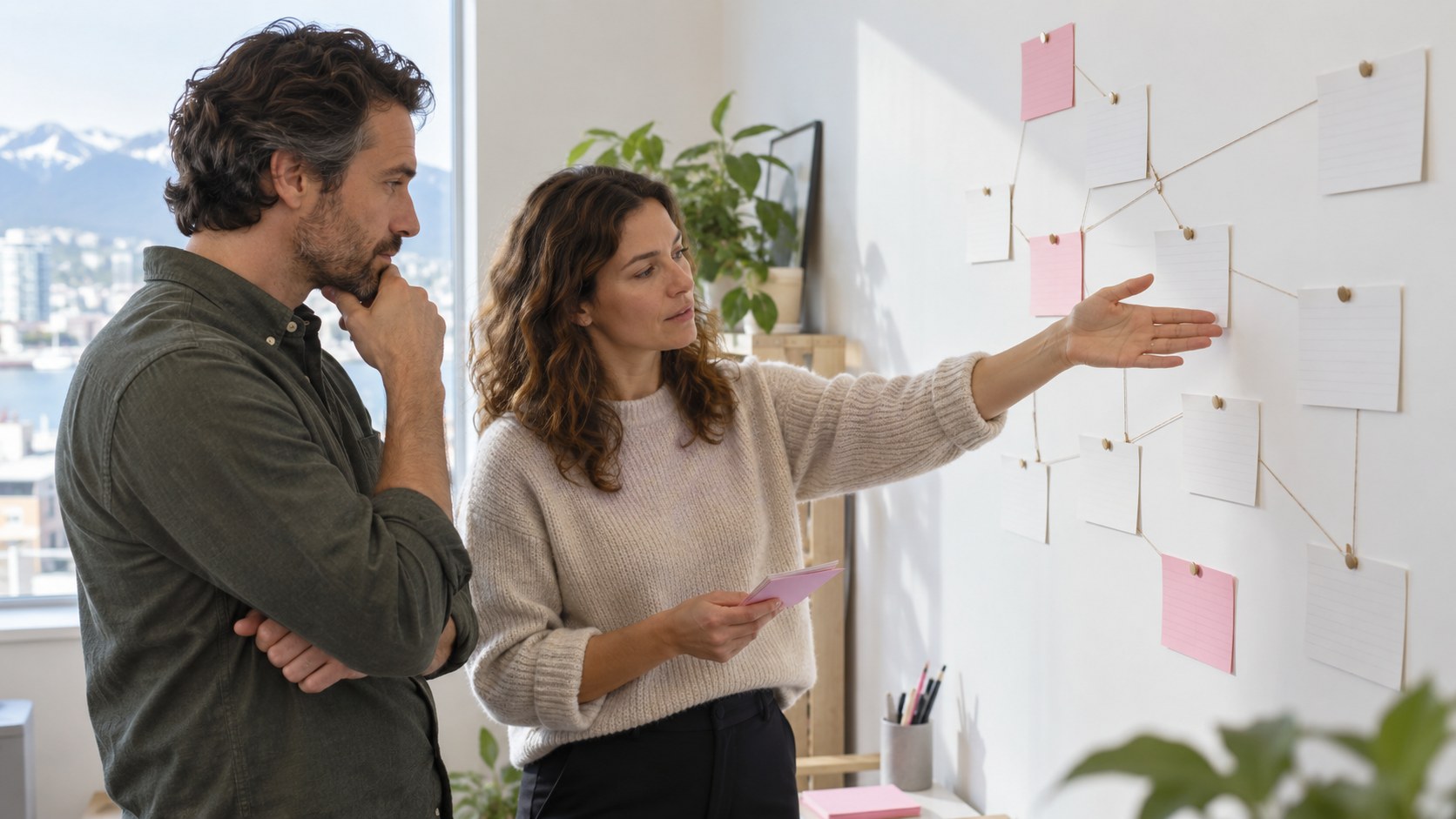 Business owner and consultant reviewing connected processes after considering the HubSpot layoffs and CRM platform dependency