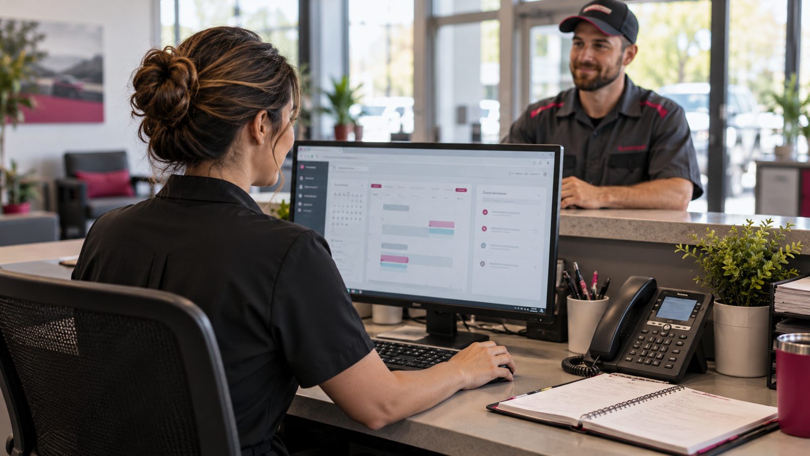 Reception coordinator manages booking and customer communication while considering HubSpot vs Clearline.