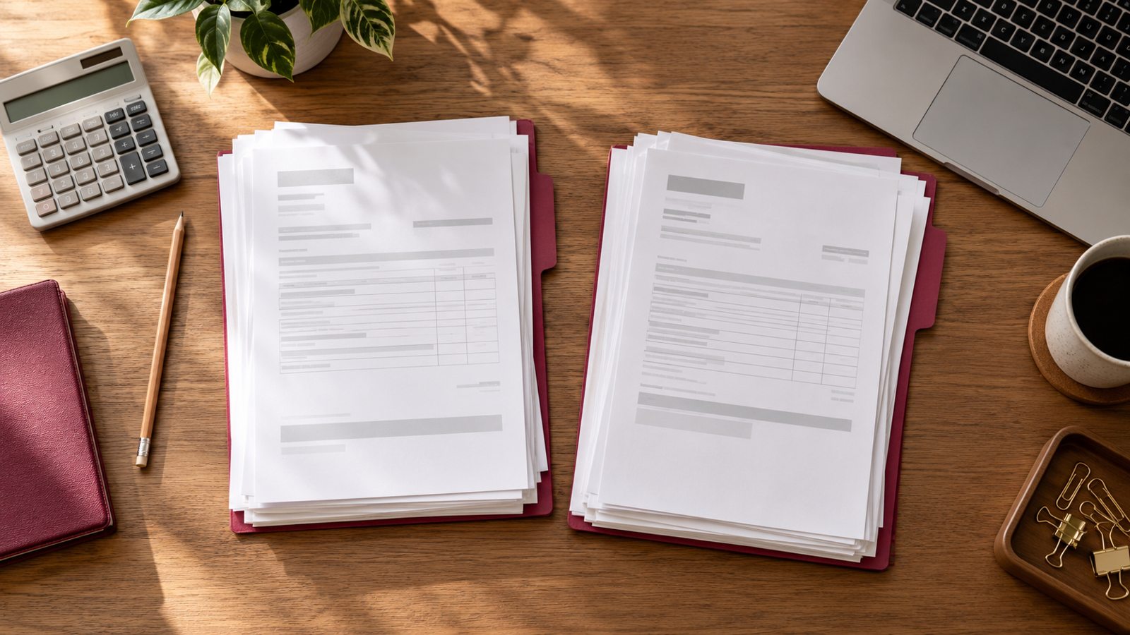 Two groups of invoices and a calculator illustrate total operating cost in a HubSpot vs Clearline comparison.