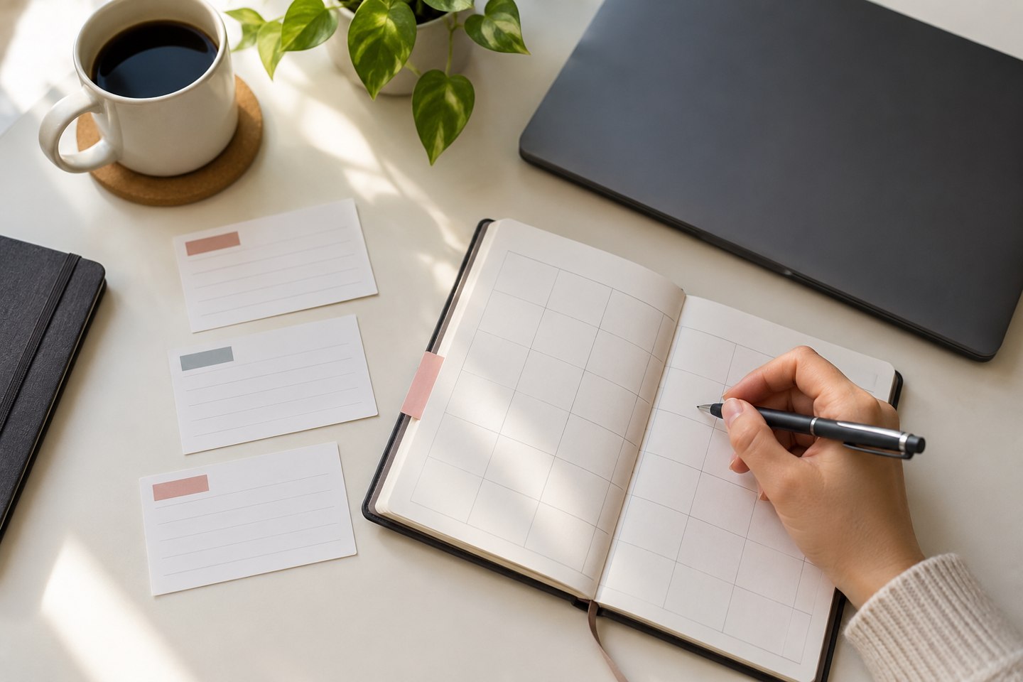 Paper planner and conversation notes used to schedule sales follow-up emails around a buyer's preferred timing