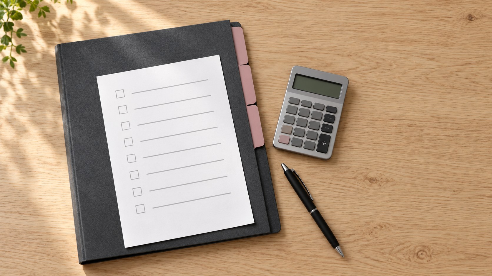 Project scope and deliverables prepared for a small business automation consultant engagement, with a checklist folder and calculator.