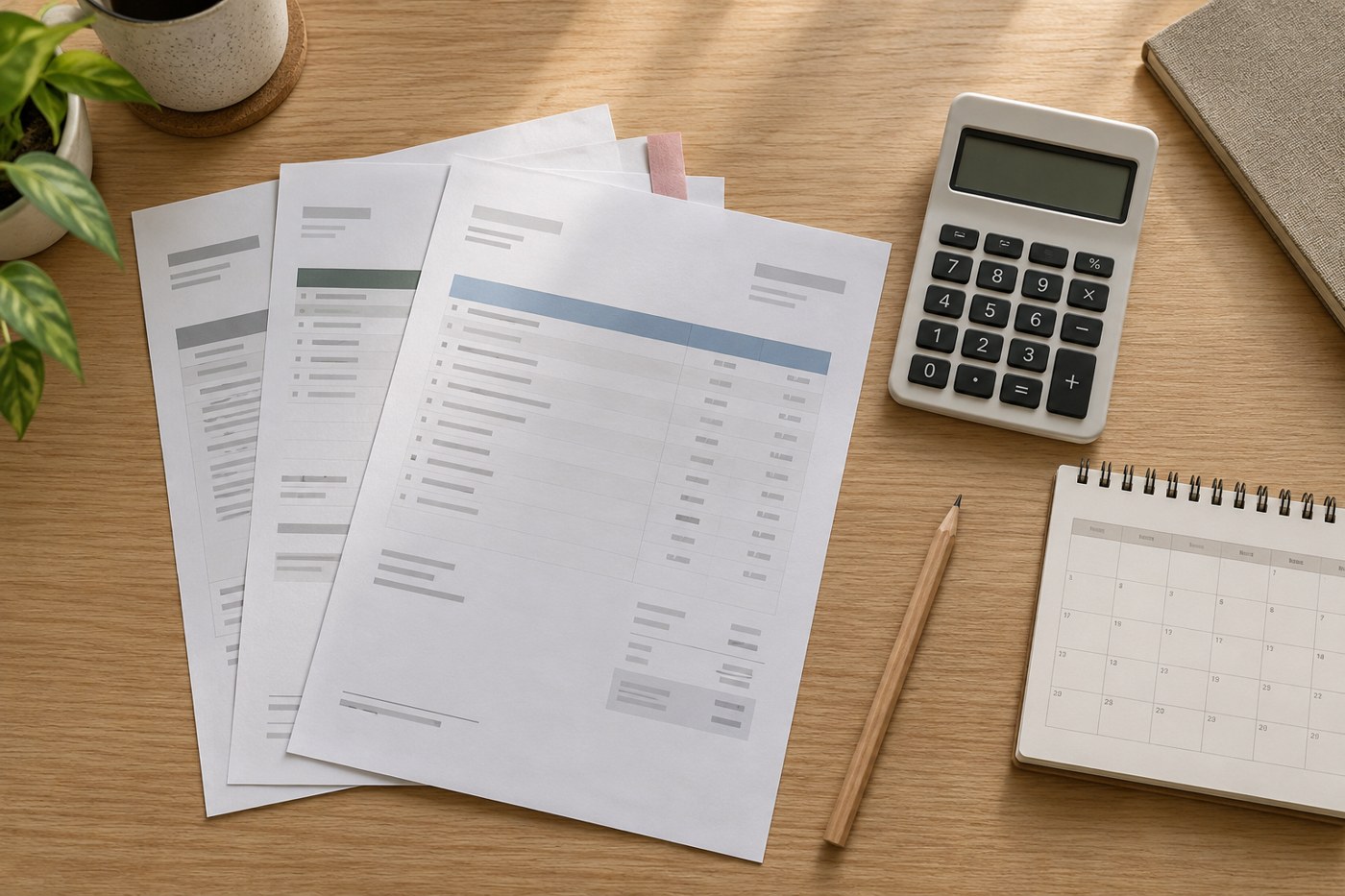 Calculator and grouped invoices used to compare software subscriptions with staff handling costs